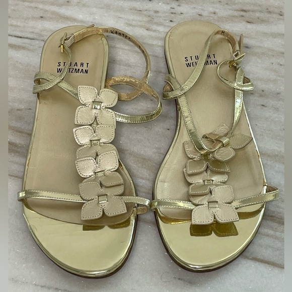 Stuart Weitzman sandal gold sz 7 floral detail - Picture 1 of 15